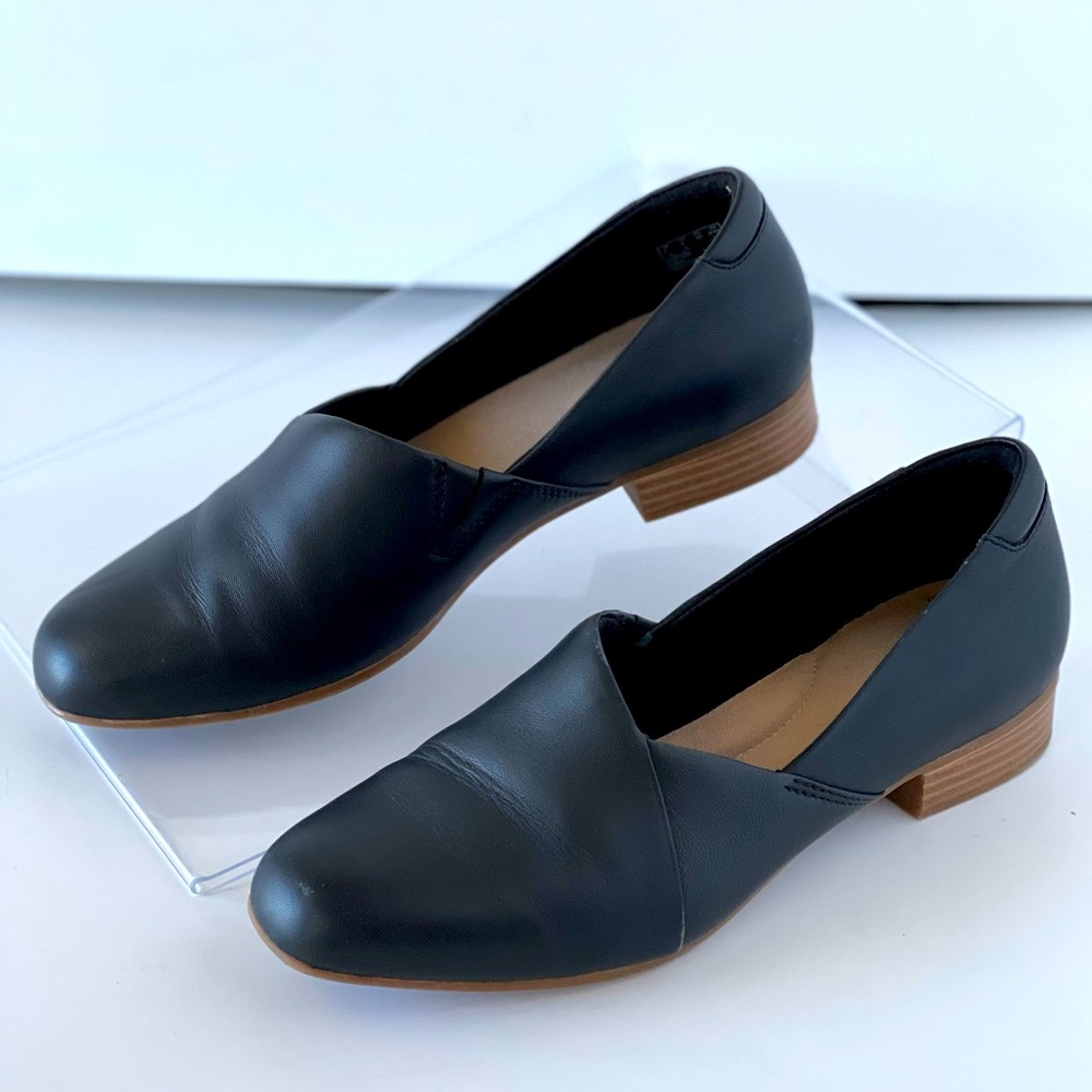 Clarks Women's Black Leather Loafer Flats Comfort Slip On Shoes Juliet Palm 8M